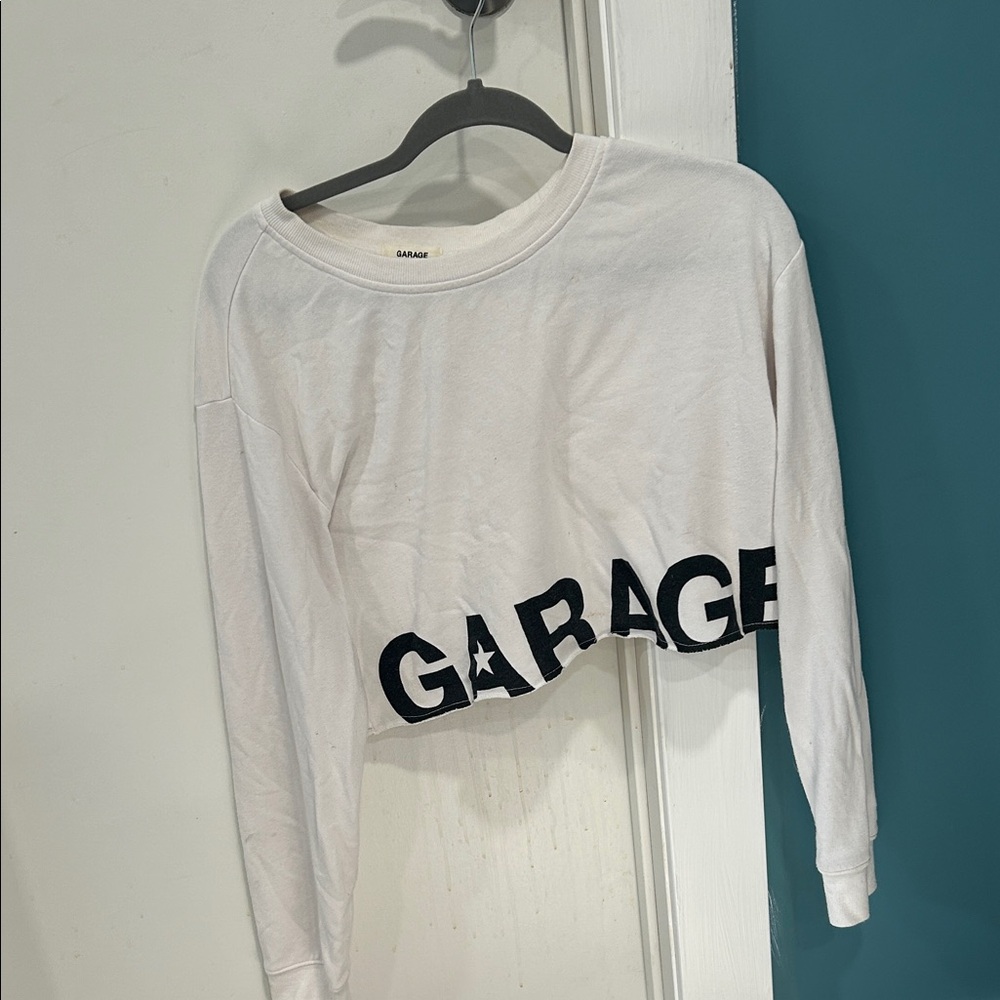 Garage White Crop Top with Black Lettering - Picture 1 of 1